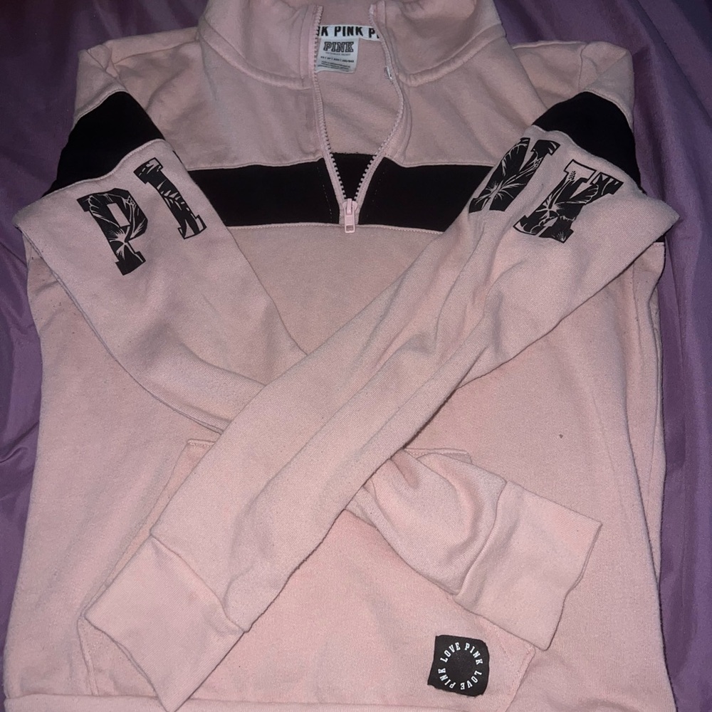 PINK Victoria's Secret Light Pink Half-Zip Pullover with Black Accent